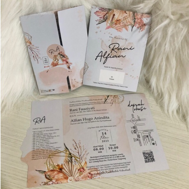 

SIAP SEBAR GS 004 Undangan pernikahan sabuk aesthetic minimalis custom rustic murah bc free cetak nama