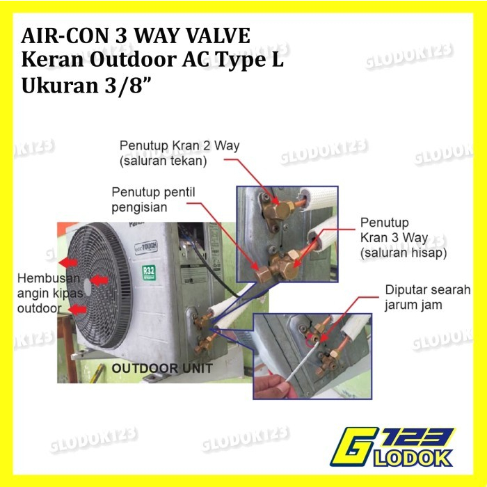 Keran Kran Valve AC Freon Outdoor Autdor 3 Way 1/4 3/8 R22 R32 R410