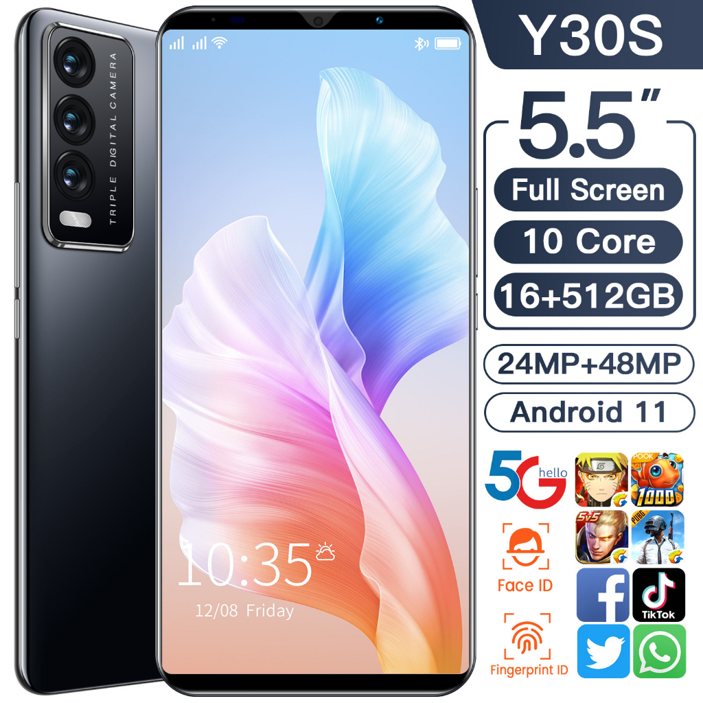 【FLASH SALE】 Y30s Penyimpanan RAM murah 12GB+512GB ponsel Android AMOLED 5.5 "smartphone 4G/5G baru 