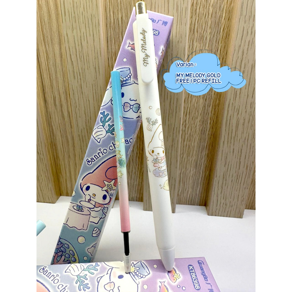 PULPEN PEN PENA GEL 0.5mm WARNA HITAM ALAT TULIS SEKOLAH KANTOR STATIONERY SANRIO MELODY KUROMI POCCACO HELLO KITTY POMPOM CINNAMORROL @banyak