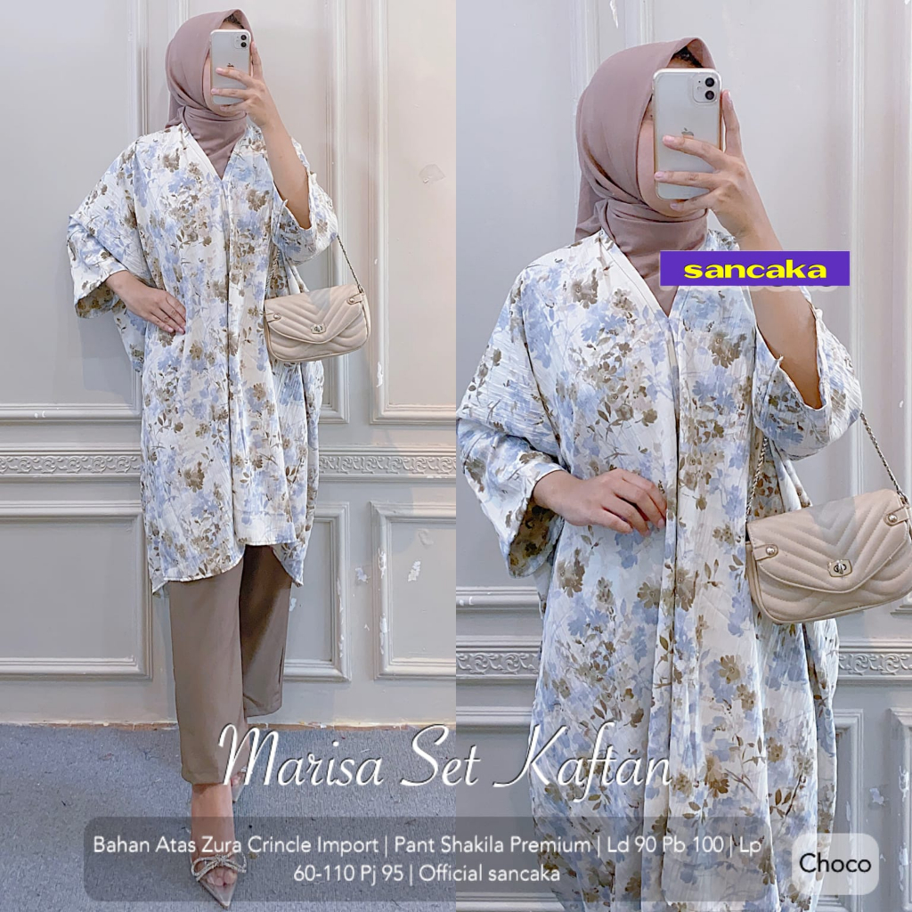 MARISA SET KAFTAN BY SANCAKA BAHAN TOP ZURA CRINKLE IMPORT PANTS KULOT SHAKILA PREMIUM