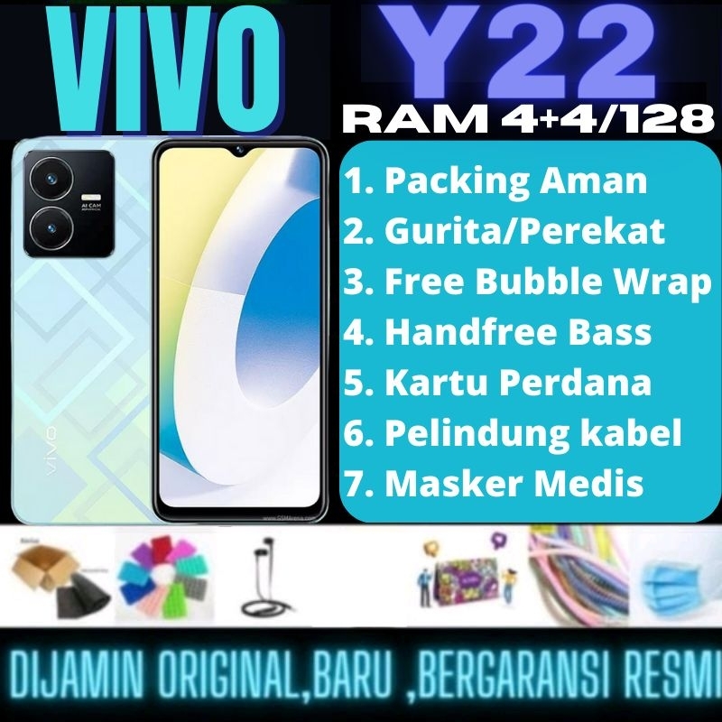 VIVO Y22 RAM 4+4(extended)/128, Y22 RAM 8/128, y22 ram 4+4/128, 100% ORIGINAL, NEW SEGEL DAN BERGARANSI RESMI