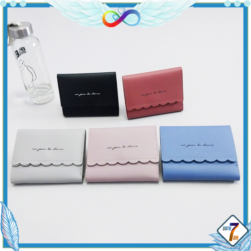 Satu7an D58 Dompet Lipat Mini Wanita Fashion Korea Style Kasual Dompet Cewek Motif Polos Kulit PU Women Wallet