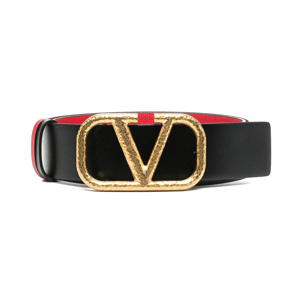 VLTN VLOGO Reversible Leather Belt 4cm Black Red GHW