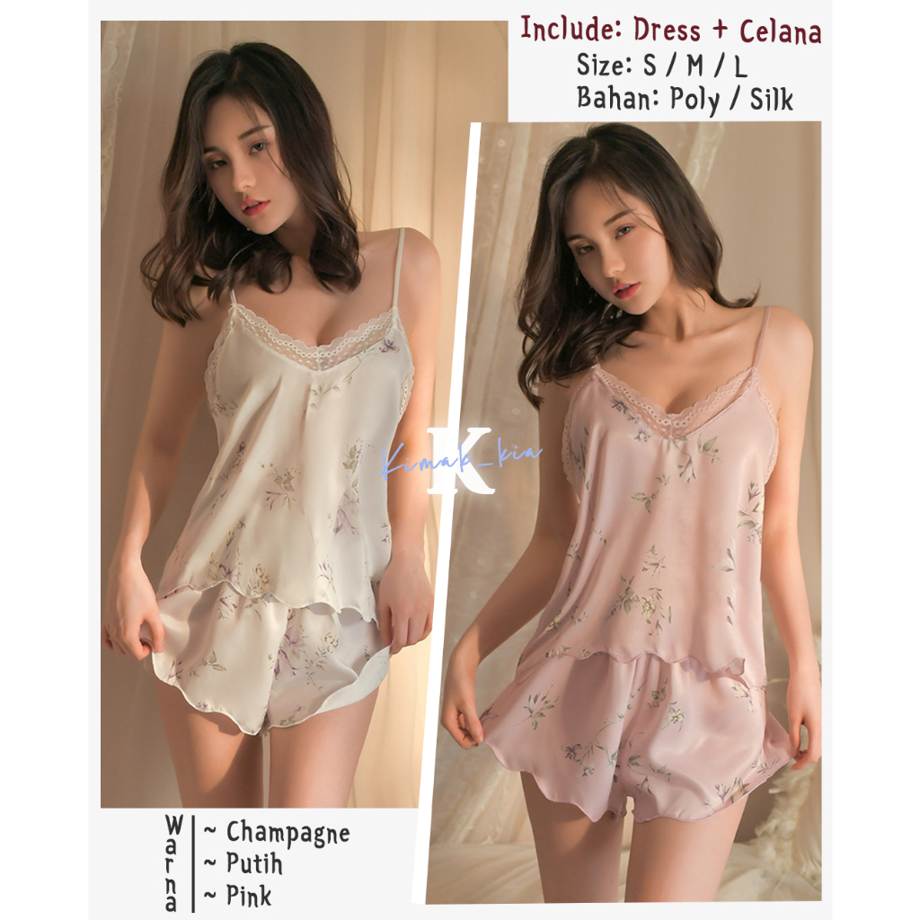 Baju Tidur Wanita / Setelan Baju Tidur Seksi Baju Malam Wanita / Sleepwear Pajamas Bahan Satin Premi
