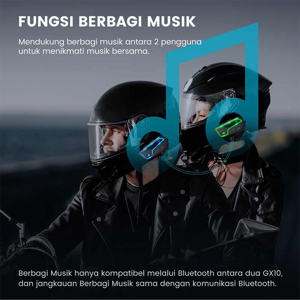 GEARELEC GX10 Bluetooth 5.2 Helm Sepeda Motor Interkom Hingga 10 Pengendara IP67 Tahan Air bisa berbagi musik dengan FM