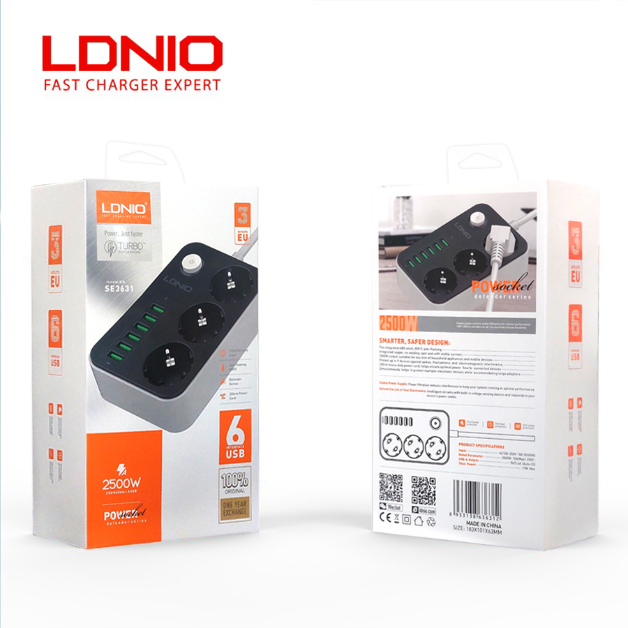 LDNIO SE3631 Power Socket-Power Strip-Stop Kontak Usb-Colokan Usb-Charger Hp Infinix-Charger Hp Acer