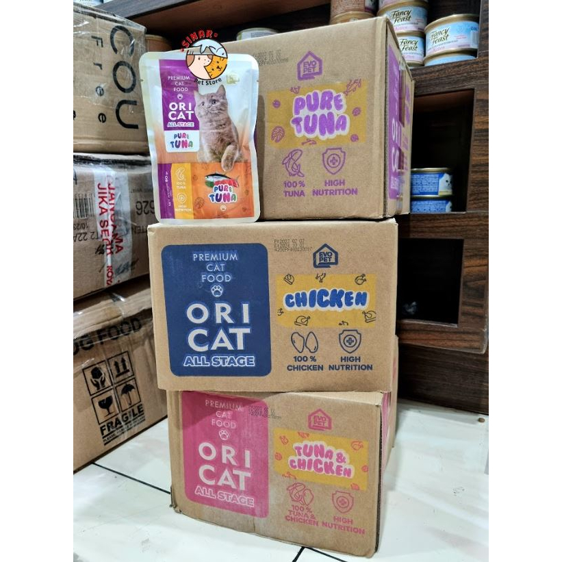 ORI CAT 80GR PER BOX ISI 24PCS POUCH Makanan Basah KUCING ORICAT WET SASET