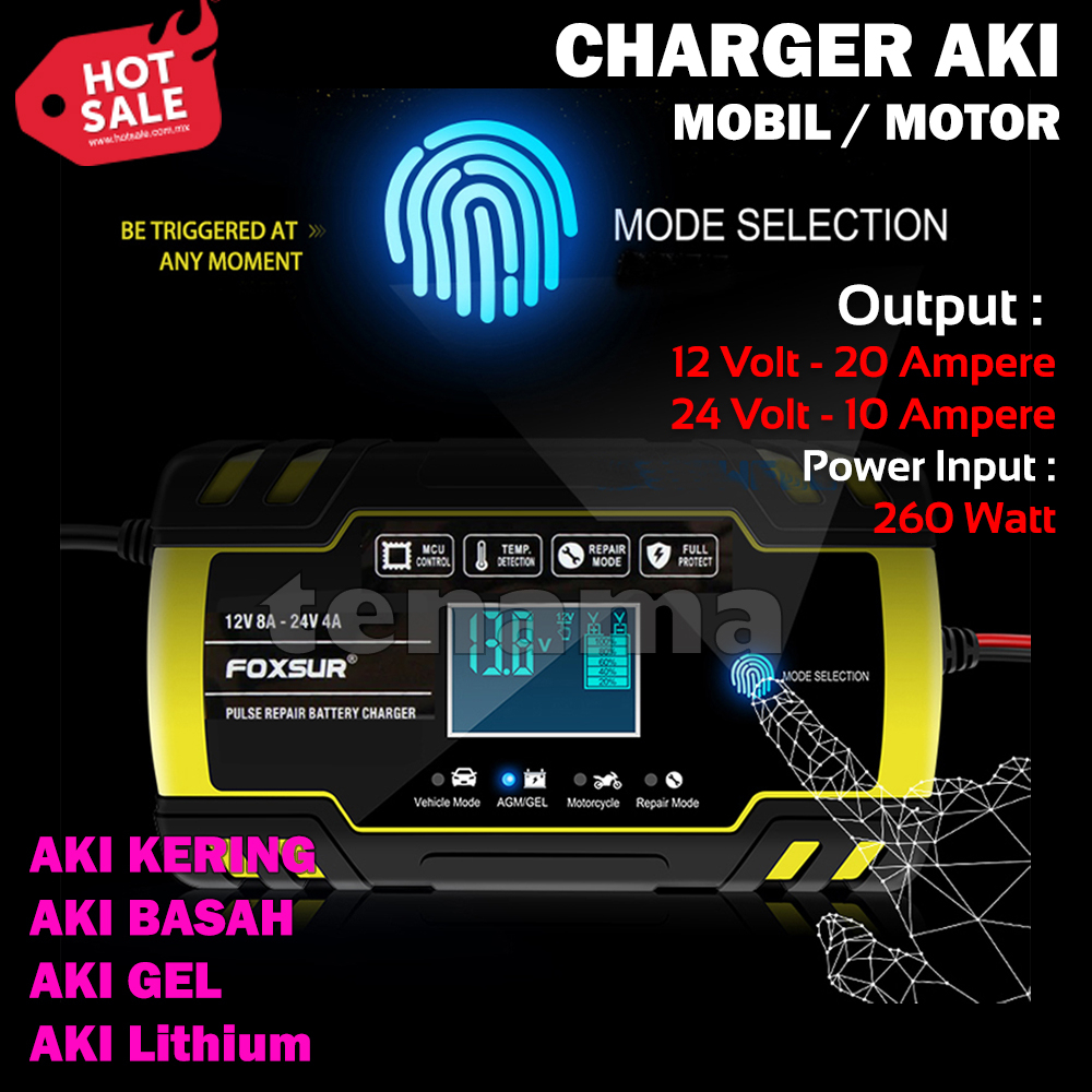 Charger Aki 12V/24V 140W Mobil Motor Dengan LCD 4-8 Ampere