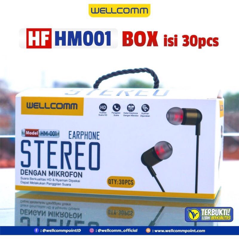 (SUN) HEADSET WELLCOMM HM-001 STEREO EARPHONE HM001 SUPER BASS