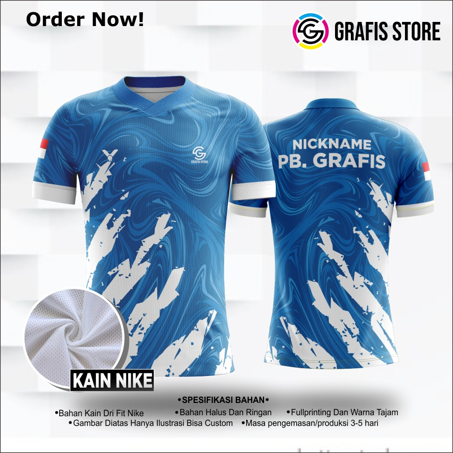 Baju kaos olahraga badminton fullprinting, kain jersey