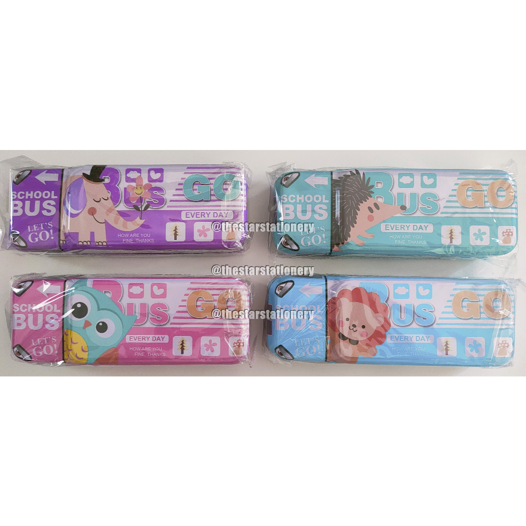 

(1 Biji) Kotak Pensil Kaleng Bus 2 Susun AD-060 / Tempat Pensil Kaleng 20*7.3*4.7 Cm