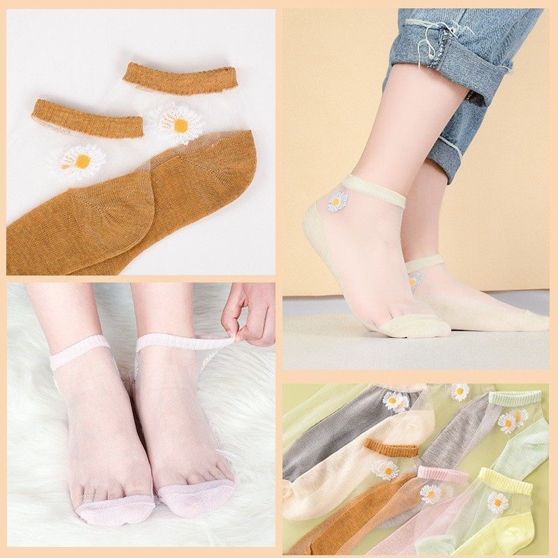 KAOS KAKI Angkle Semata Kaki Motif Daisy Transparan Kaos Kaki Cute Kaos Kaki Fashion Korea TERLARIS!!