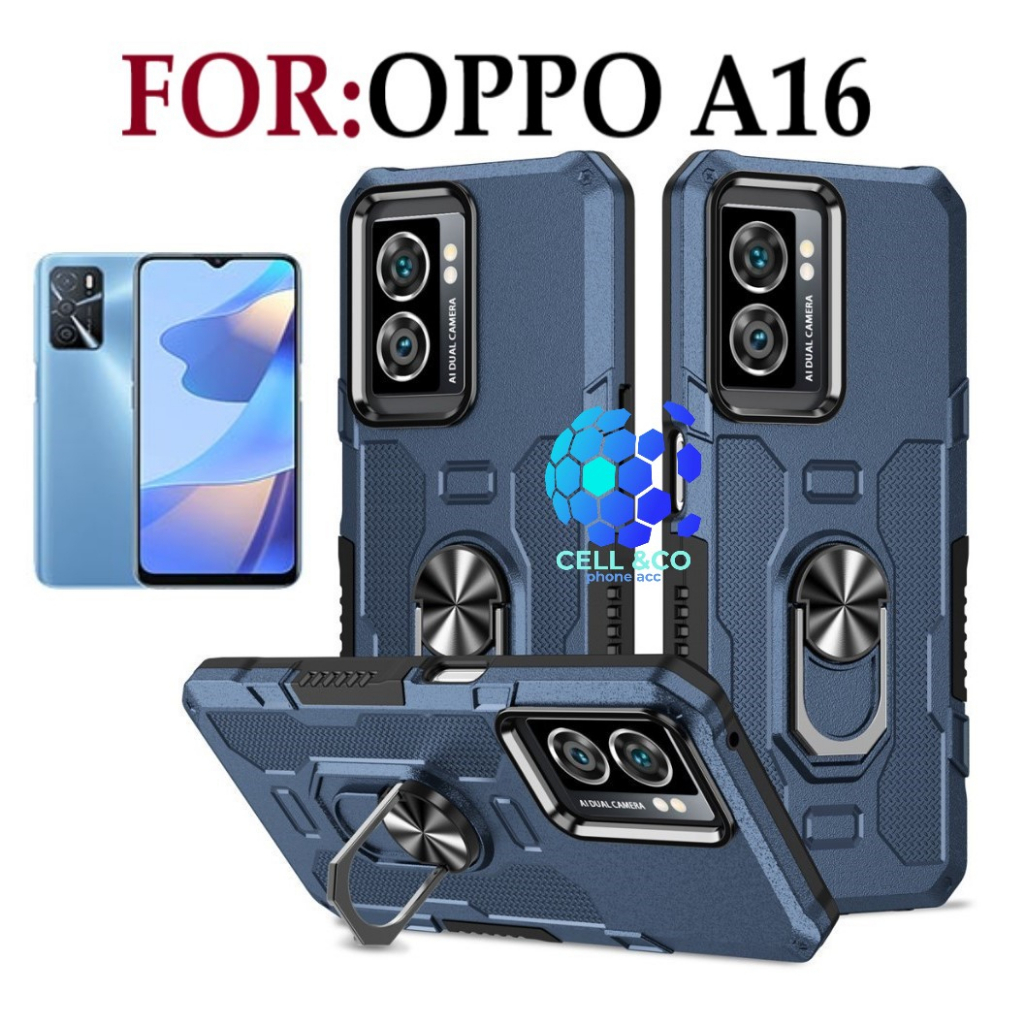 Case Armor OPPO A16 Iring Cincin Magnetic Kesing Hp Protect kamera Premium Hard Case Standing Robot Pelindung Kamera