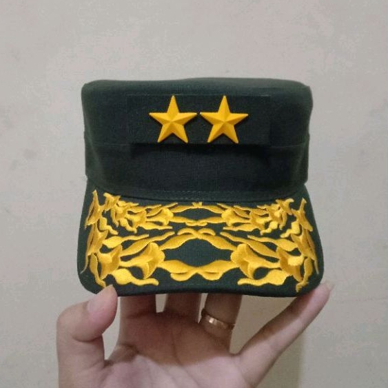 TOPI PET PDH PATI TNI AD + PANGKAT MAYJEND BAHAN LOGAM - PANGKAT TOPI BINTANG 2