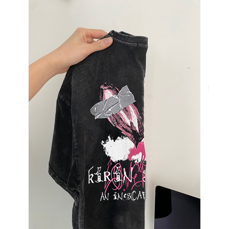 100% Katun Kaos Vintage Hitam Atasan Wanita Lengan Pendek Oversize Printed T-shirt Baju Wanita Kekinian Korean Style/kaos import wanita jumbo