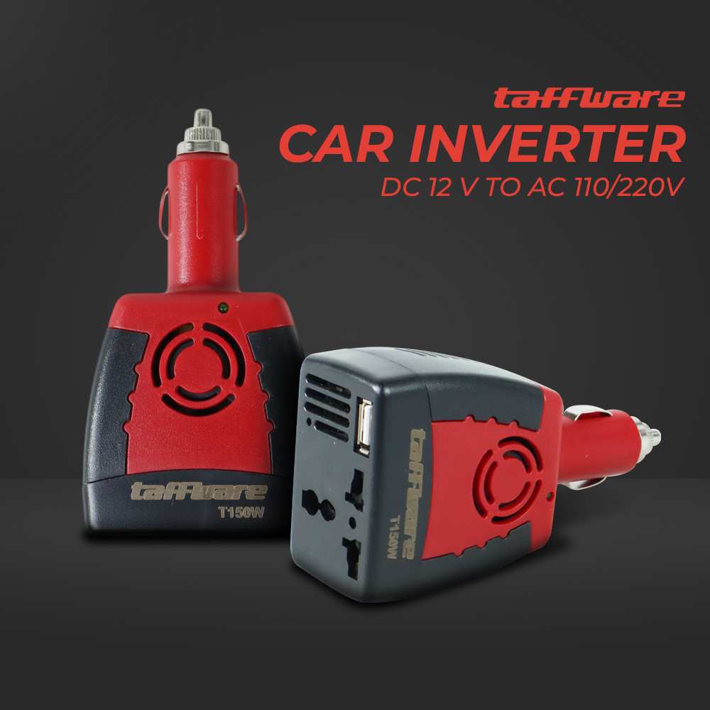 Compact Power Car Inverter 150W 220V OMRS1ABQ AC EU Plug and 5V USB Charger - Black/Red