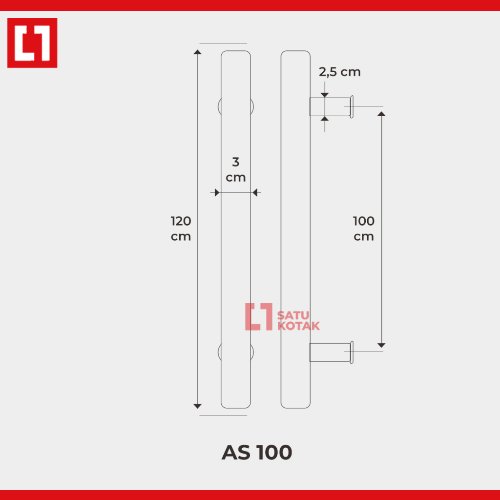 Gagang Pull Handle Pintu Kaca Kayu Stainless / Black AS 100cm Weldom