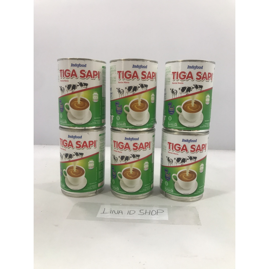 

6 pcs - Susu Putih Kental Manis Tiga Sapi Kaleng 490gr / Krimer Kental Manis Indofood