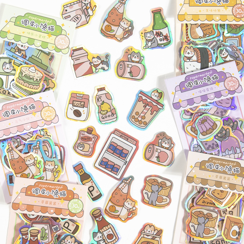 

Supermarket Naughty Cat Hologram Flake Stickers Set