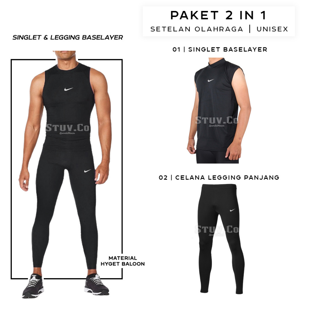 STELAN 2IN1 MANSET TANPA LENGAN DAN LEGGING PANJANG OLAHRAGA UNISEX