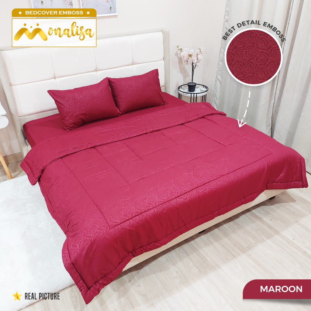Monalisa Emboss BedCover SET Sprei Uk 160/180 - Maroon
