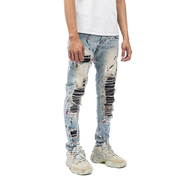 Denimitup H1 Leather Patch Jeans Creme Monett