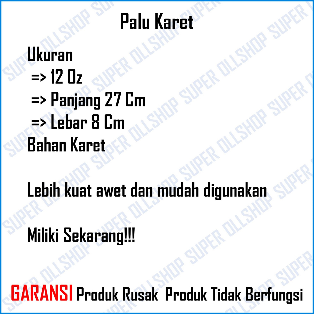 Palu Keramik Martil Karet Rubber Hammer 12 Oz / Palu Karet Gagang Kayu 12 Oz / Palu Bodem Godam Karet Keramik