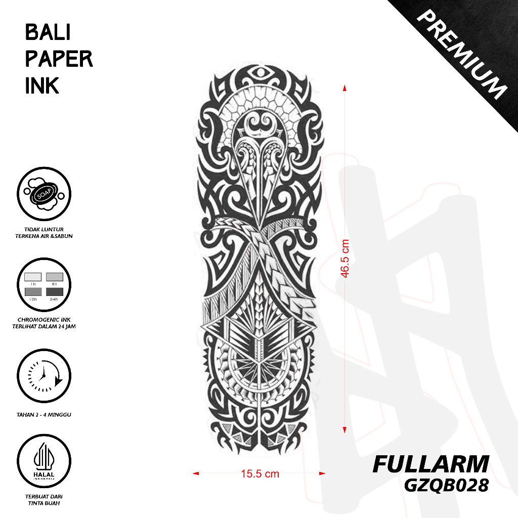 Bali Paper Ink GZQB028 Maori Tribal Fruit Ink Tatto Temporary Premium Tato Temporer Full Lengan - Ta