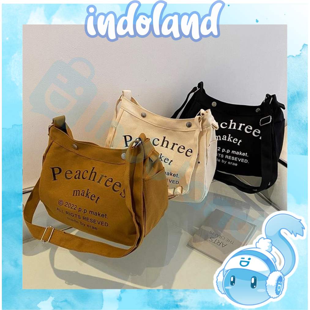 ☀INDOLAND☀ Peachtrees Messenger Bag Tas Selempang Canvas Elegant Casual Wanita Pria Remaja Korean Style W185