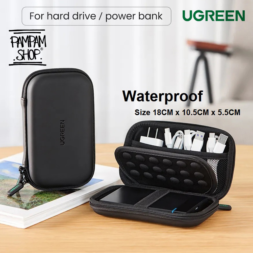 UGREEN ORIGINAL Organizer Hard Case Large Pouch Black Eva Bag Tempat Headset Earphone Kabel Charger Flashdisk FD Flash Disk Kotak Kecil Storage Travel Ori