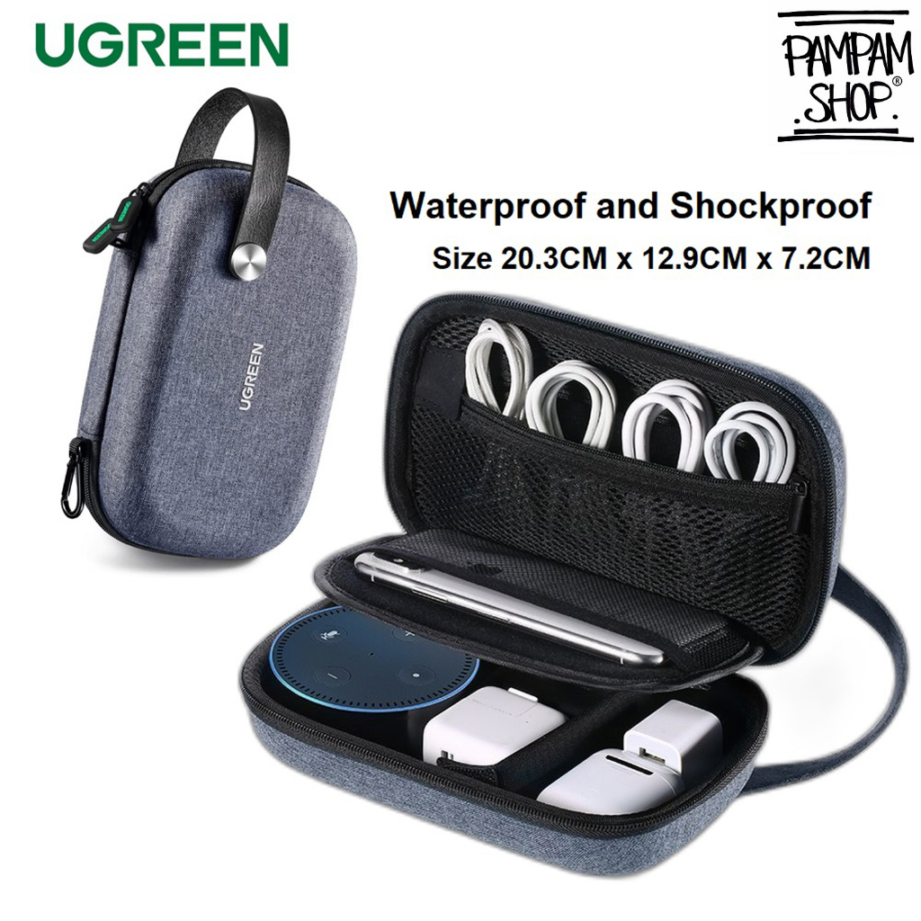 UGREEN ORIGINAL Travel Storage Case Organizer Pouch Black Eva Bag Tempat Headset Earphone Kabel Charger Flashdisk FD Waterproof Shockproof Kecil Hard Tas Ori