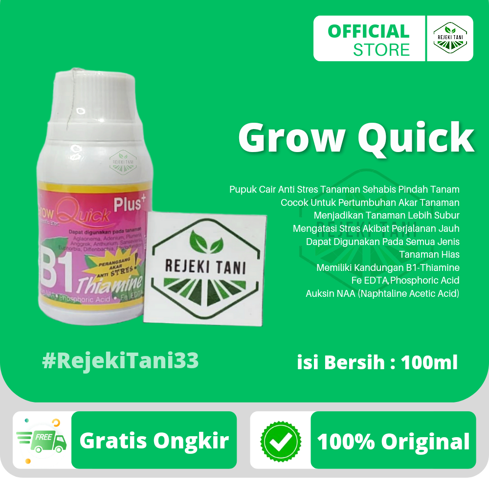 Pupuk Vitamin B1 Grow Quick Plus 100ml Perangsang Akar Anti Stres Tanaman Dapat Digunakan Pada Semua