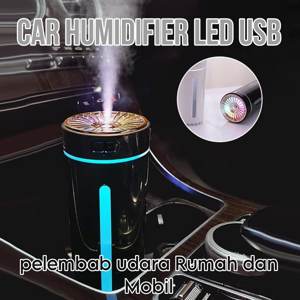 Car Humidifier LED USB Pelembab Udara Pewangi Aroma Mobil Rumah Kantor Diffuser Botol Aromatherapy Lampu Pengharum Kamar