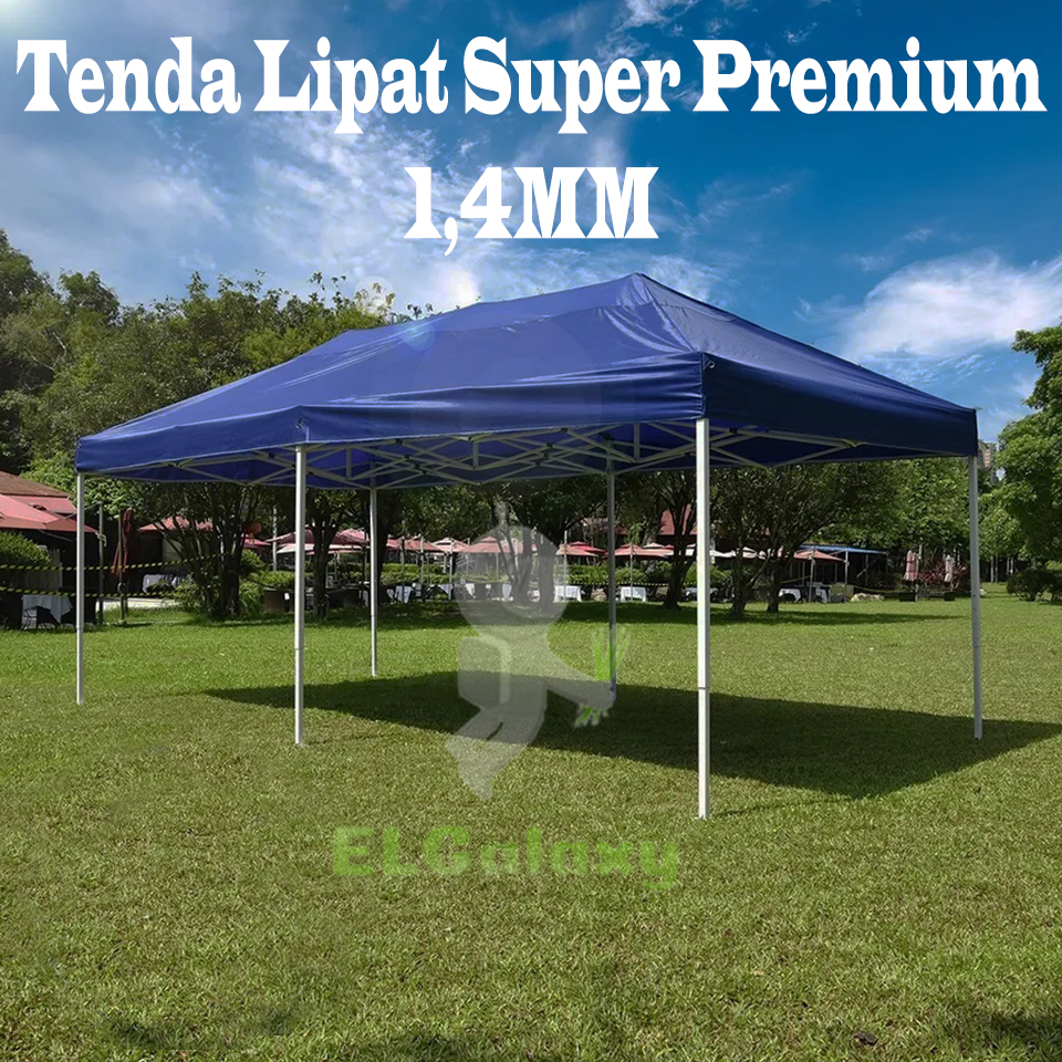 Tenda Lipat / Tenda Bazar Lipat / Tenda Jualan Lipat Besi Putih  (1,4mm) Ukuran 3x6 + Atap Premium d