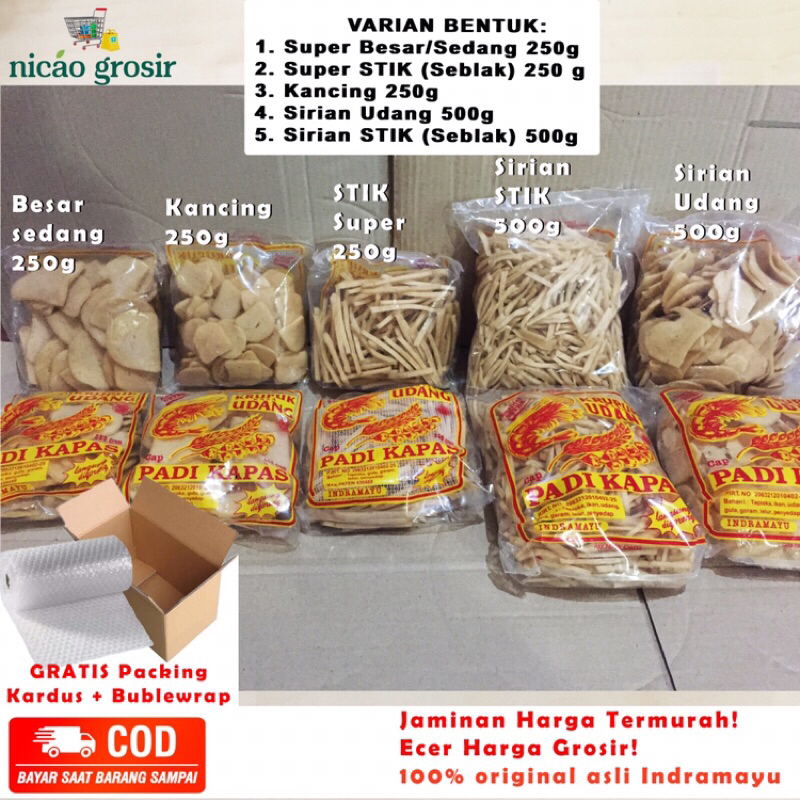 

Termurah Kerupuk udang PADI KAPAS 500g/250g (Super Besar Sedang, Super STIK, Kancing, Sirian Udang, Sirian STIK) Kerupuk seblak stik udang mentah kerupuk udang indramayu kerupuk seblak