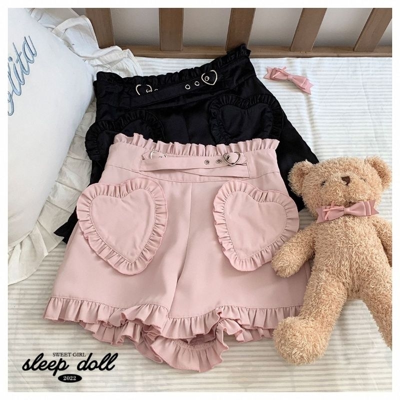 (LPD040) Kawaii Black Pink Jirai Kei Japanese Cute Skort Short hot pants skirt Love ruffle