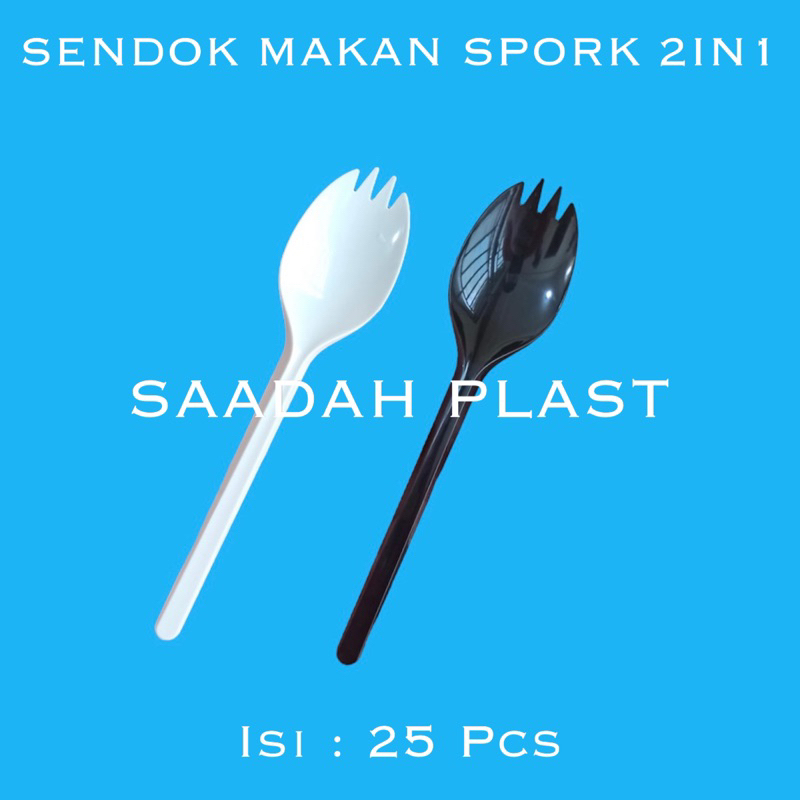 (ISI 25) Sendok Spork 2in1 Hitam &amp; Putih / Sendok Garpu Plastik