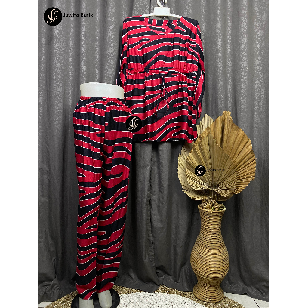 Juwita Batik - Setelan Wanita Kekinian Motif Zebra Celana Panjang Lengan Panjang Bahan Katun Rayon