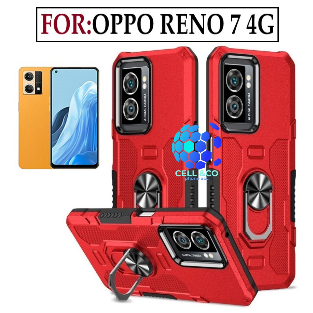 Case Armor OPPO RENO 7 4G Iring Cincin Magnetic Kesing Hp Protect kamera Premium Hard Case Standing Robot Pelindung Kamera