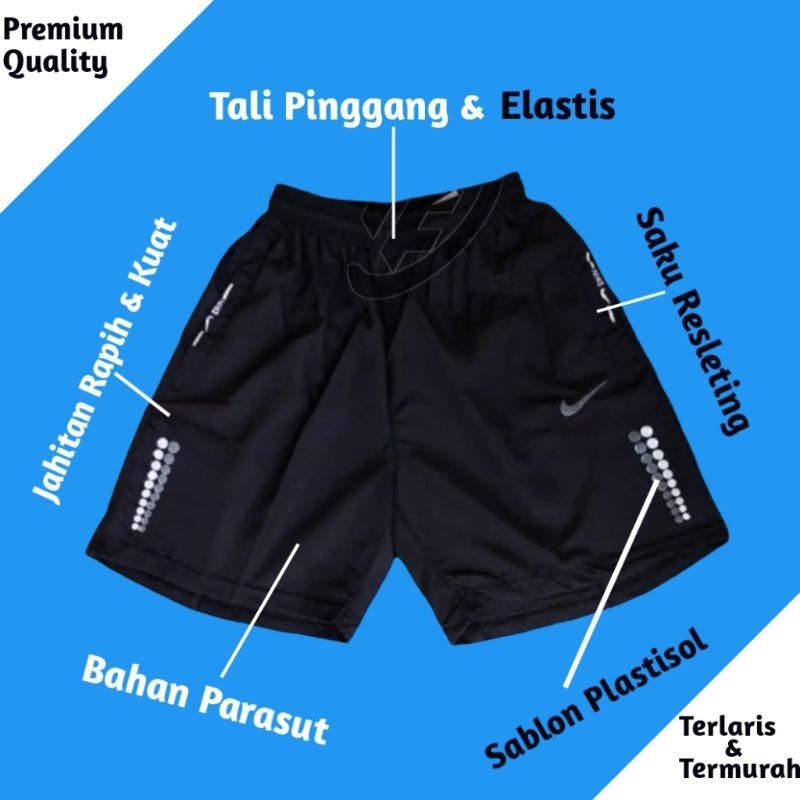 Celana Pendek Parasut Olahraga Saku Resleting Pria Wanita Running Gym Sport Kolor Volly Futsal Bulu Tangkis Jogging Bahan Berkulitas-6