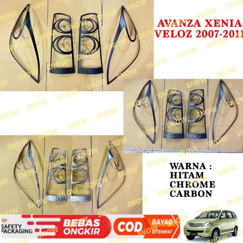 Paket Garnish Depan Belakang Cover Avanza Xenia Veloz VVTI 2007 2008 2009 2010 2011 Hitam Chrome Carbon