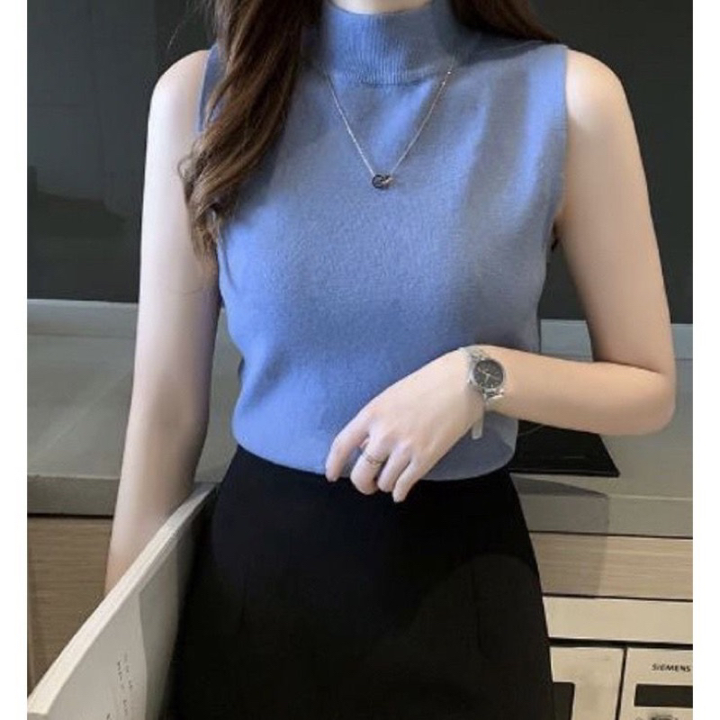 Turtleneck Wanita Tanktop Rajut Tengtop Impor Tank Top Import Blouse Korean Lexbong Knit Polos Kerah Tinggi