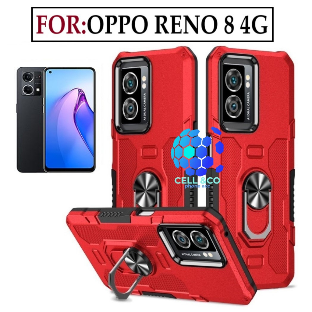 Case Armor OPPO RENO 8 4G Iring Cincin Magnetic Kesing Hp Protect kamera Premium Hard Case Standing Robot Pelindung Kamera