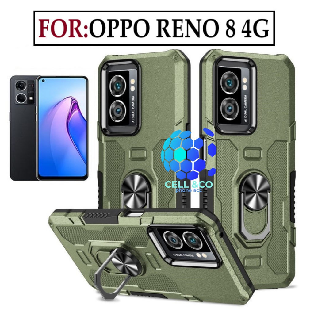 Case Armor OPPO RENO 8 4G Iring Cincin Magnetic Kesing Hp Protect kamera Premium Hard Case Standing Robot Pelindung Kamera