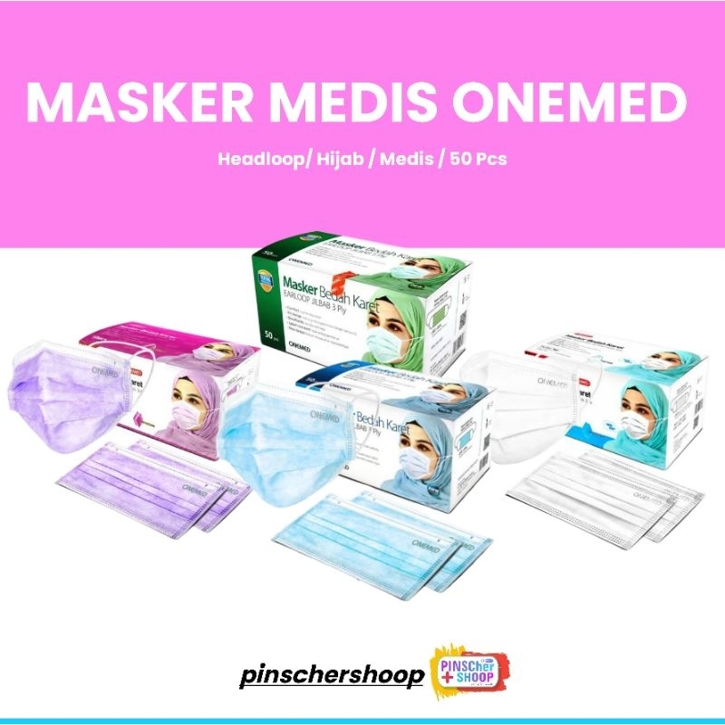 MASKER JIBAB HIJAB MASKER HEADLOOP HIJAB ONEMED MEDIS 3PLY BOX 50 PCS