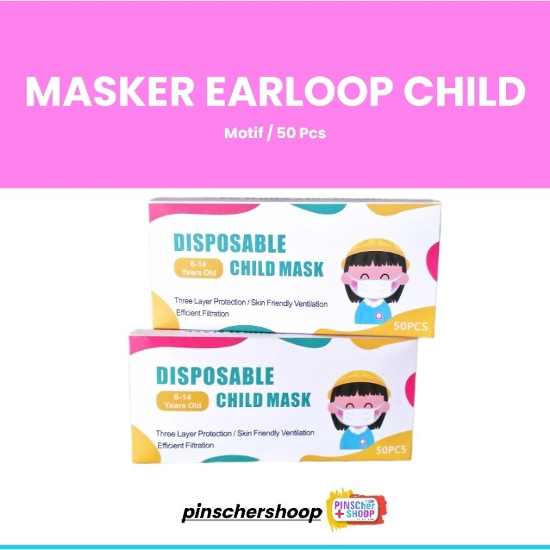 Masker Earloop Cantol Anak Motif 3Ply Isi 50 Per Box