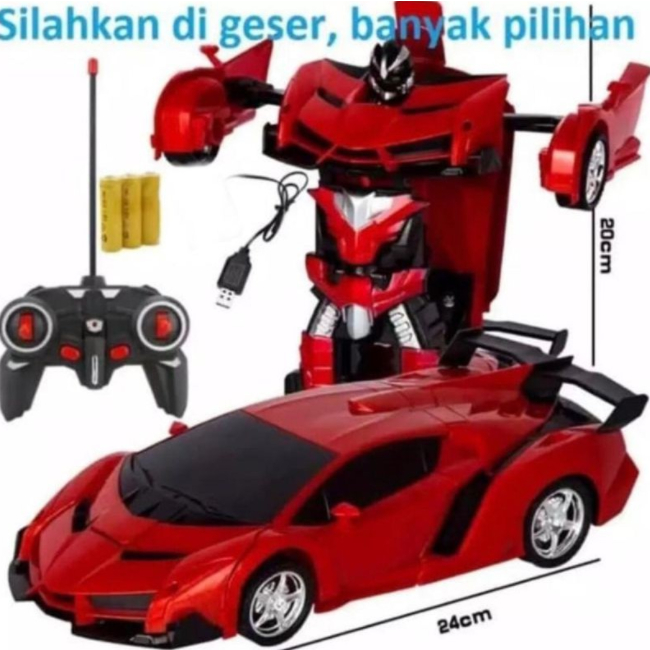 Mainan Anak Mobil Remote Control RC TRANSFORMER 1: 18 MOBIL REMOT JADI ROBOT BATERAI CAS