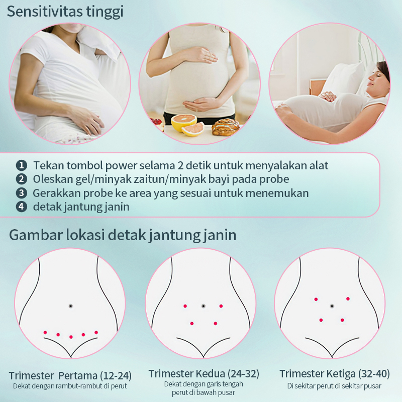 AmazeFan dopler detak jantung bayi Ibu hamil Fetal Doppler Suara jernih &amp; USB &amp; Headphone Alat Deteksi Jantung Janin Bayi Bluetooth &amp; Digital Kurva &amp; sensitif Baby heart rate monitor portabel Bayi Fetal Doppler