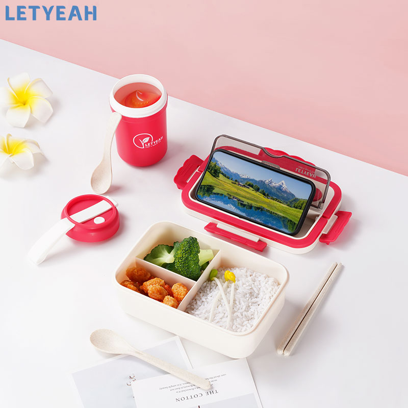 letyeah Lunch box set/1000ml wadah bekal bento bontot makan/tas bekal/mangkuk sup portabel/BPA free